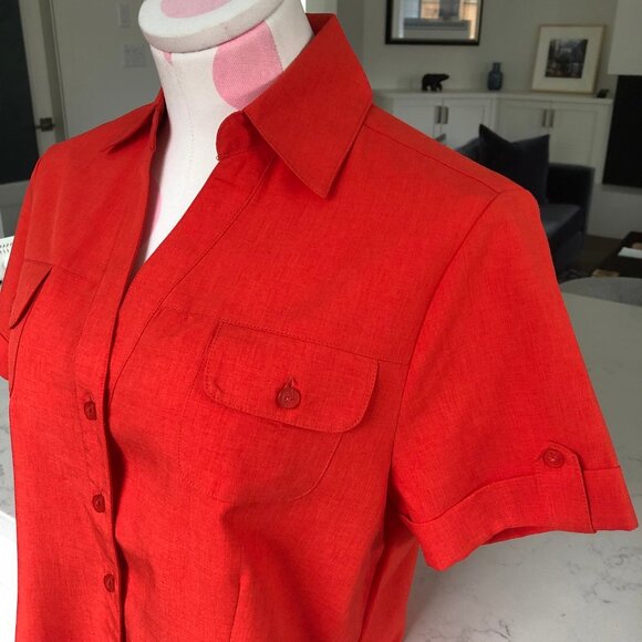 Haggar Casual Short Sleeve Button Down Polyester Shirt Orange/Red Sz S NWOT - Picture 5 of 10
